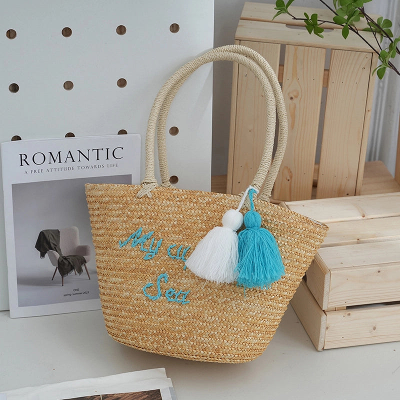 Women’s Small Straw Letter Elegant Streetwear Square String Straw Bag