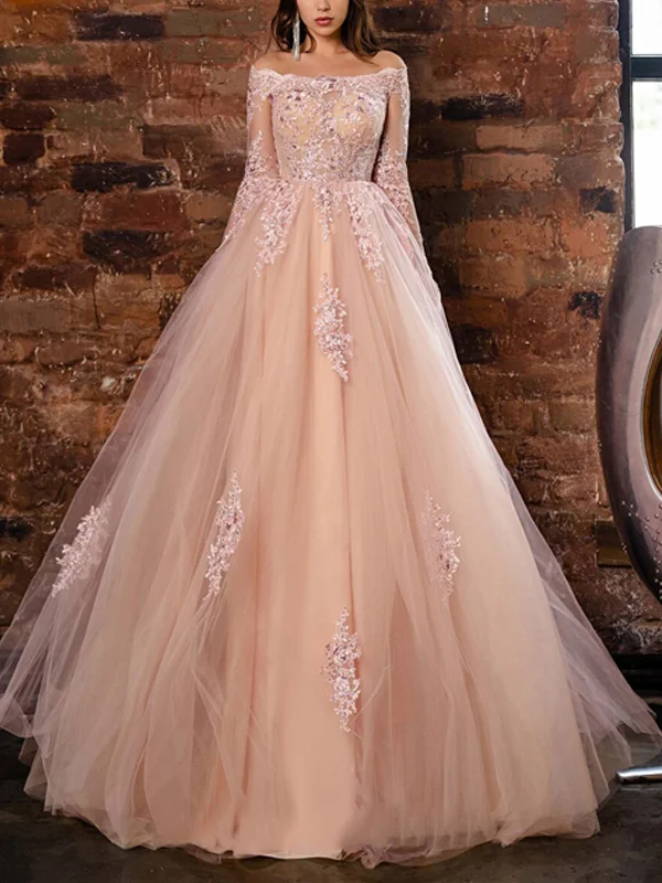 Off-The-Shoulder Lace And Mesh Solid Color Maxi Dress