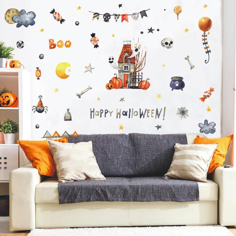 Happy Halloween Pumpkin Castle Wall Stickers 48×35cm