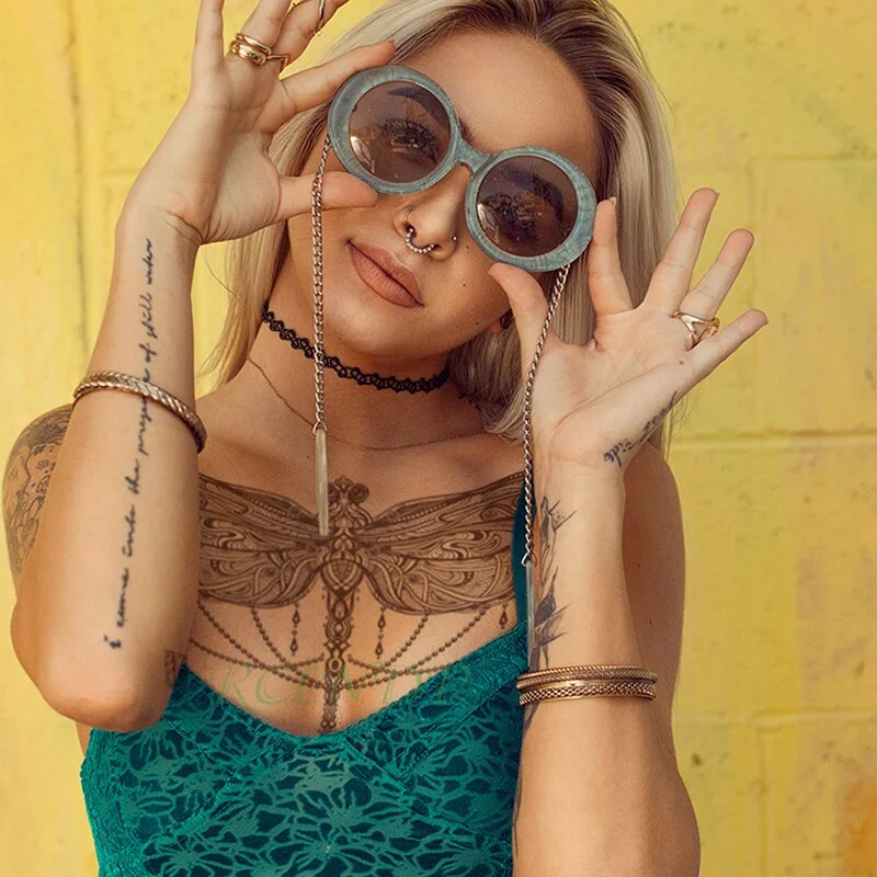 Sdrawing Temporary Tattoo Sticker leaf flower plant black sketch Fake Tatoo Breast Chest Back Belly Flash Tatto For Women Girl