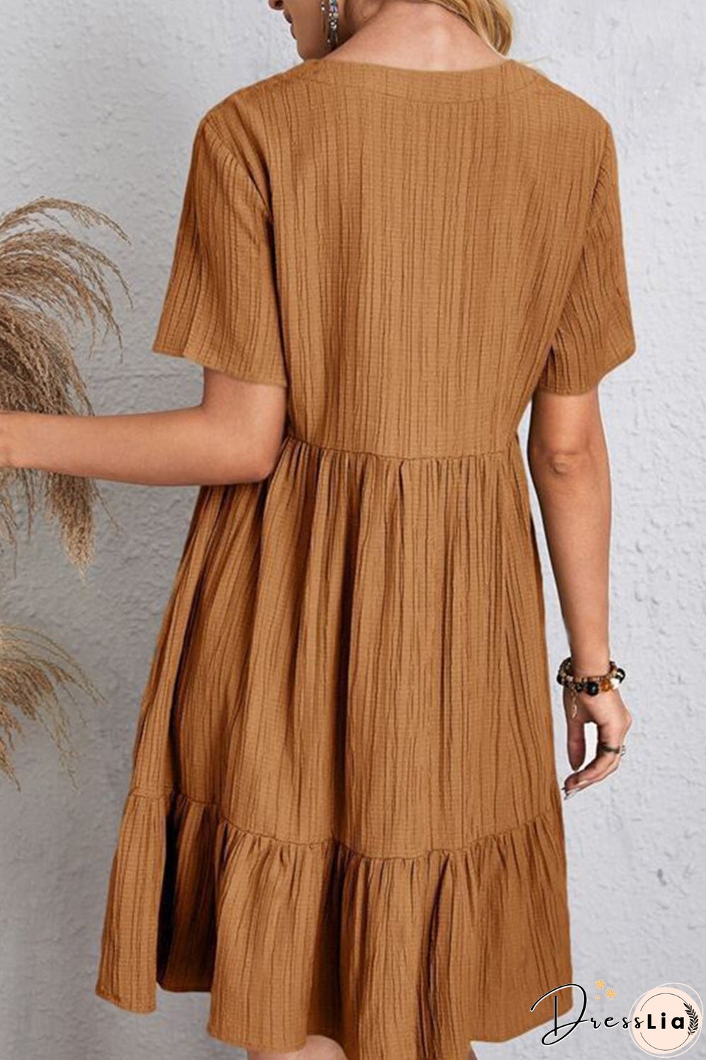 Full Size Ruched V-Neck Short Sleeve Dress