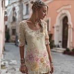 Bohemian Style Floral Pattern Design Women's Round Neck Dress - Image 2
