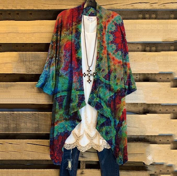 Women's mandala tie-dye oversized cardigan