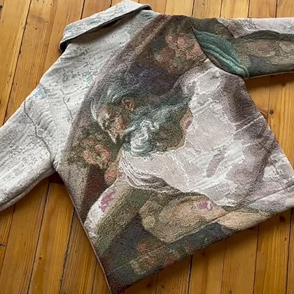 Trendy retro print tapestry zipper jacket