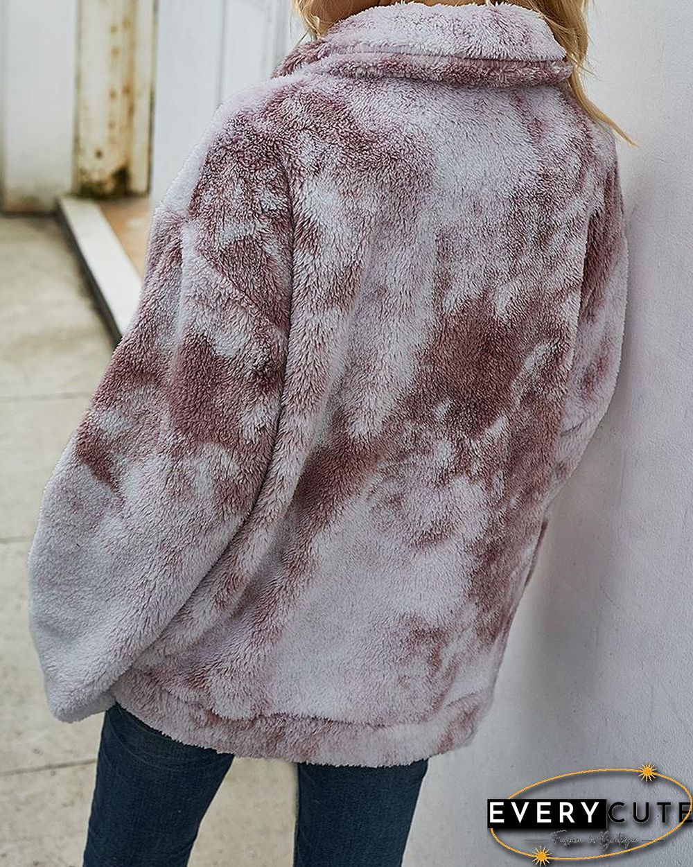 Tie Dye Print Fluffy Pockets Teddy Coat
