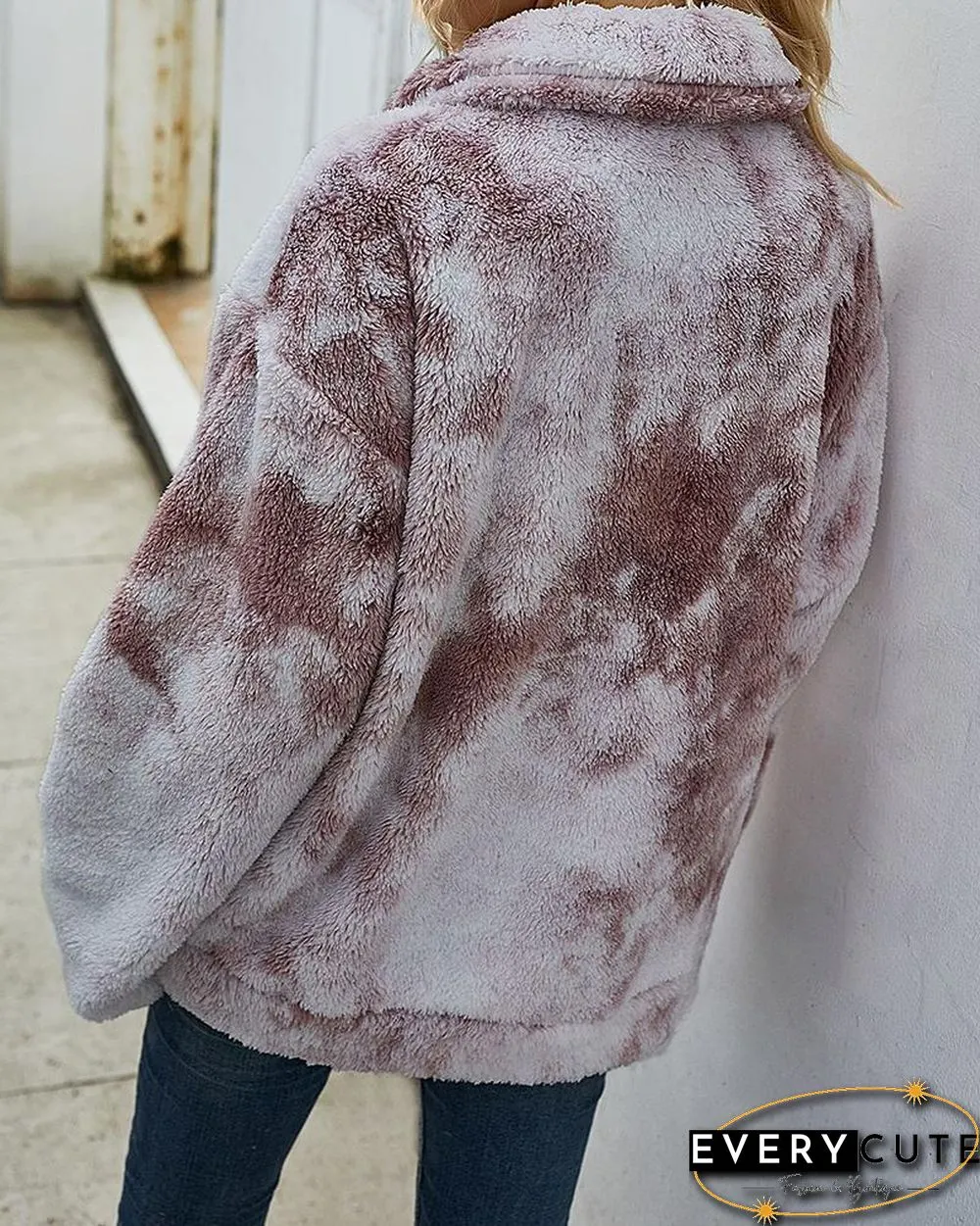 Tie Dye Print Fluffy Pockets Teddy Coat