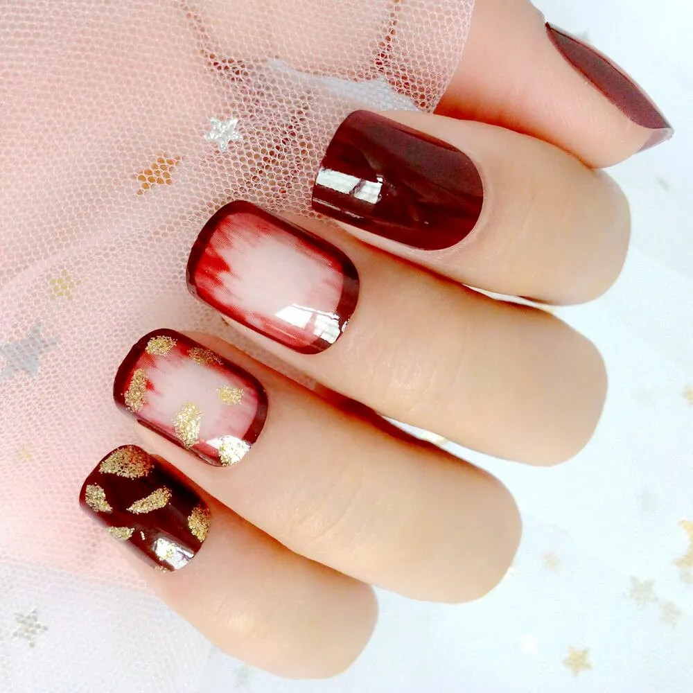 24Pcs Gradient Gray Artificial Fake Nails Marble Patterns Short False Nails With Design Full Cover Finger Tip Manicure Tool-Nail Inspo
