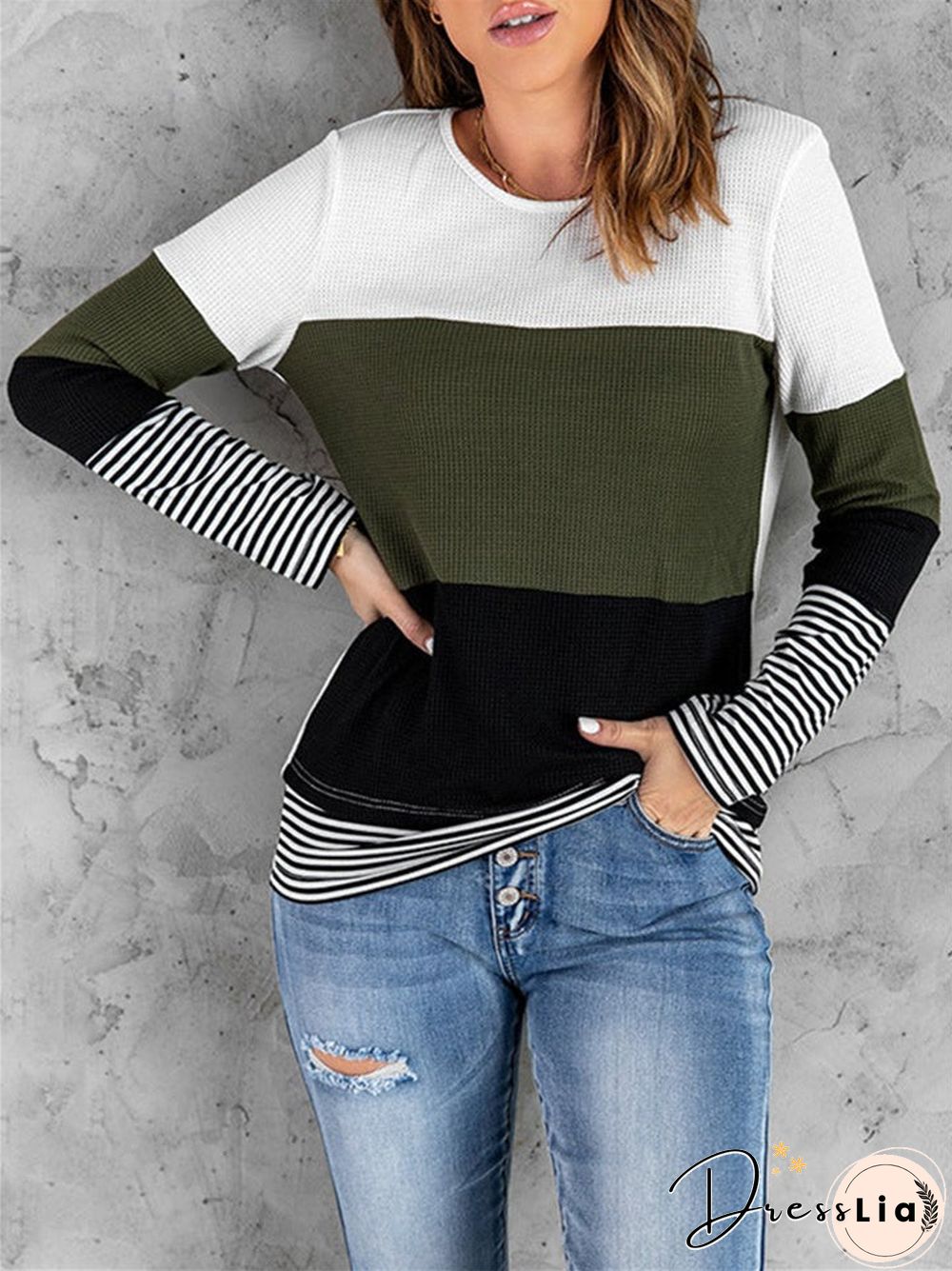 Fashion Striped Round Neck Long Sleeve Pullover Sweater