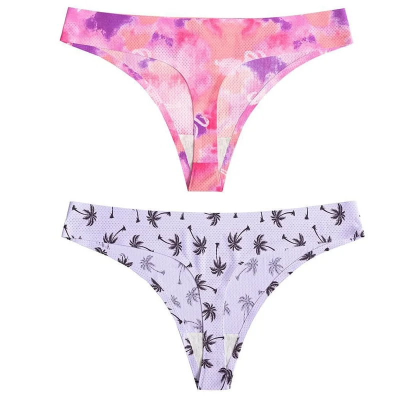 CINOON 2pcs Sexy Flowers Lingerie Woman Knickers Low-waist Panties Thong Seamless Breathable Underwear Female G String Intimates