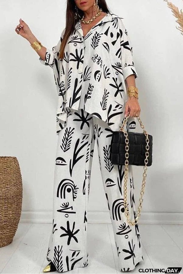 Talk Sweetly Printed Vacation Straight Pants Suit