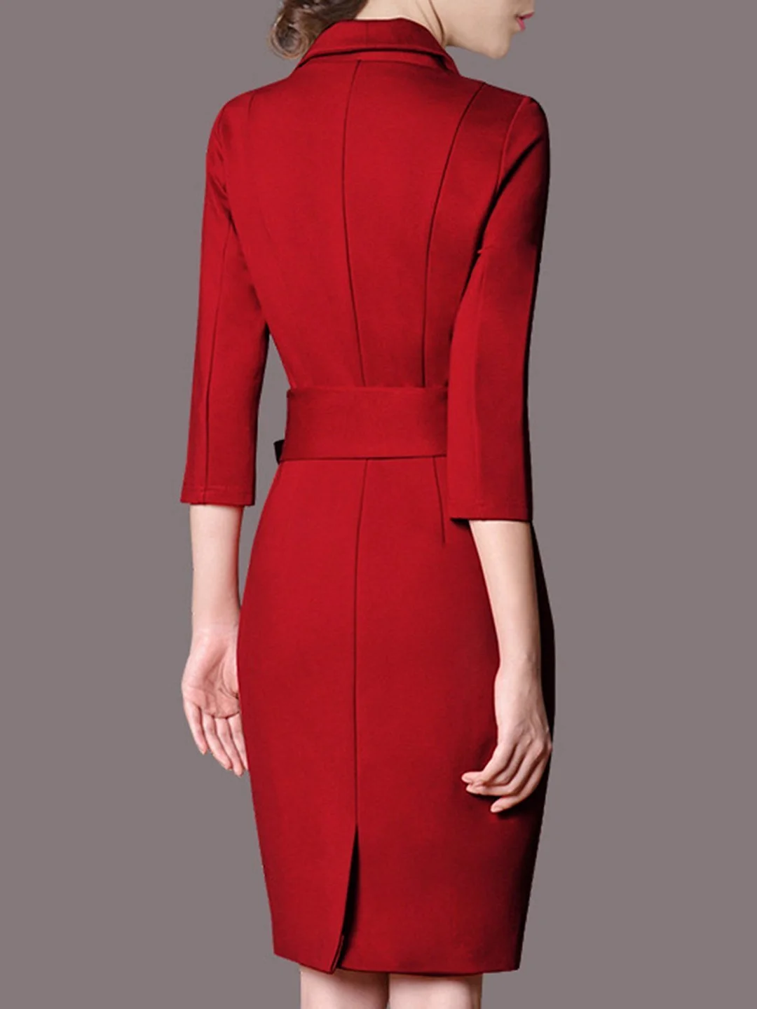 Solid Sheath Elegant Midi Dress