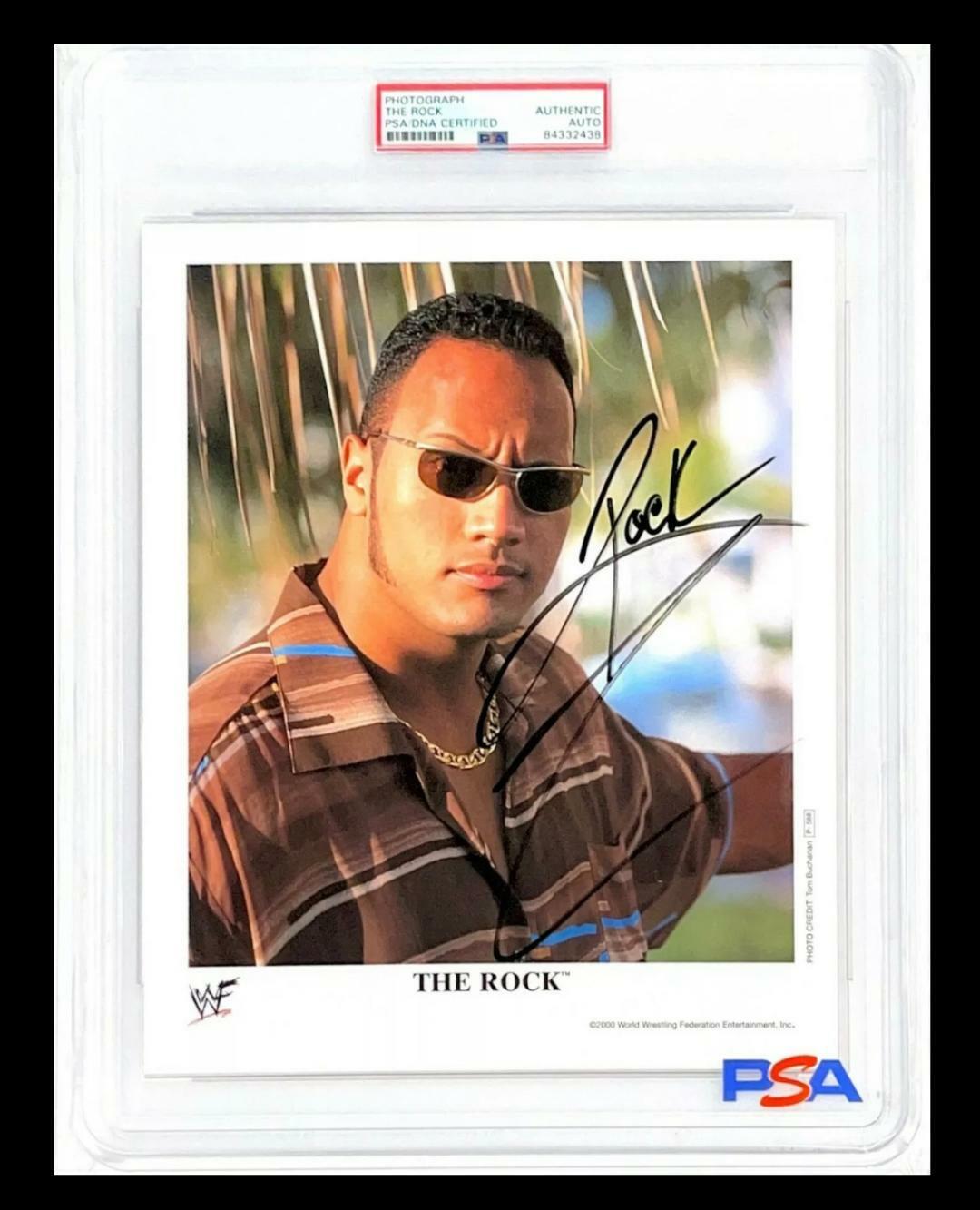 WWE THE ROCK P-588 HAND SIGNED 8X10 ORIGINAL PROMO Photo Poster painting ENCAPSULATED BY PSA COA