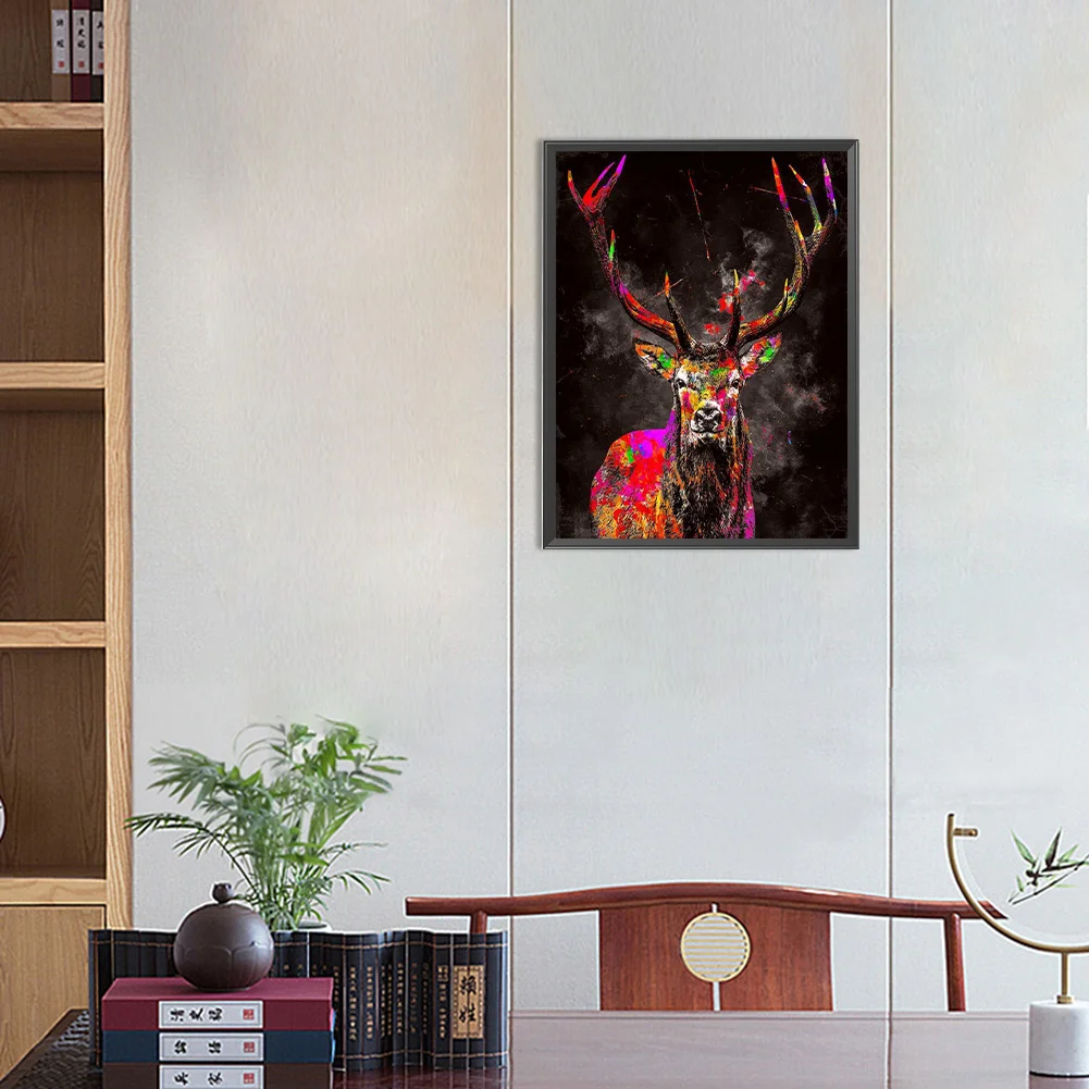 Full Round Diamond Painting 30*40cm - Splash Paint Elk