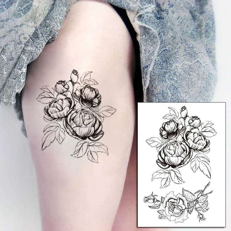Temporary Tattoo Stickers Rose Sapphire Red Flower Fake Tatto Waterproof Tatoo Back Leg Arm Belly Big Size for Women Men Girl