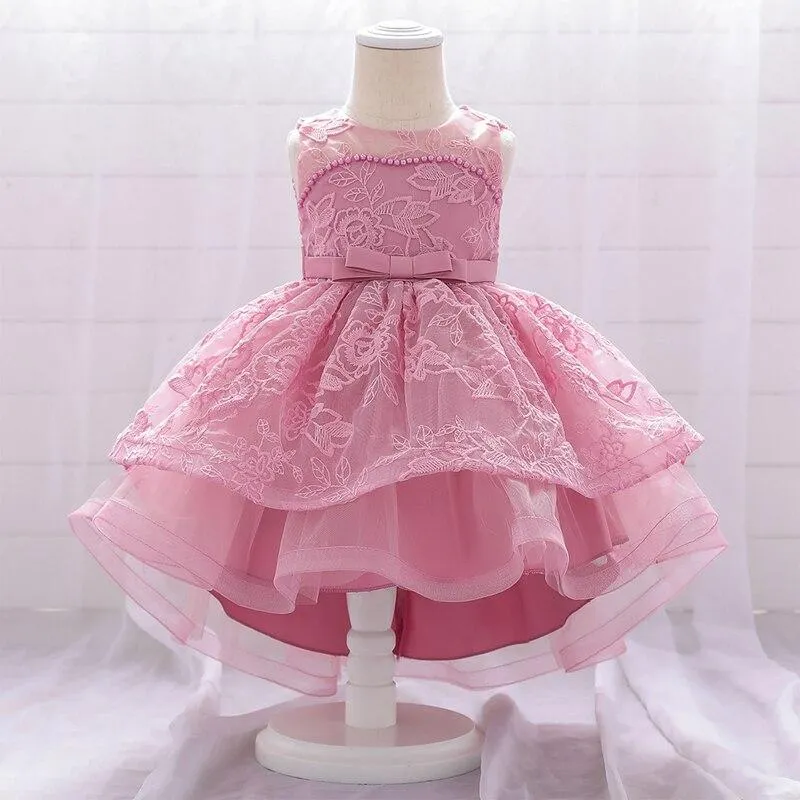 2021 Summer White 2 1st Birthday Dress For Baby Girl Clothes Trailing Christening Dress Princess Dresses Party Infant Vestidos
