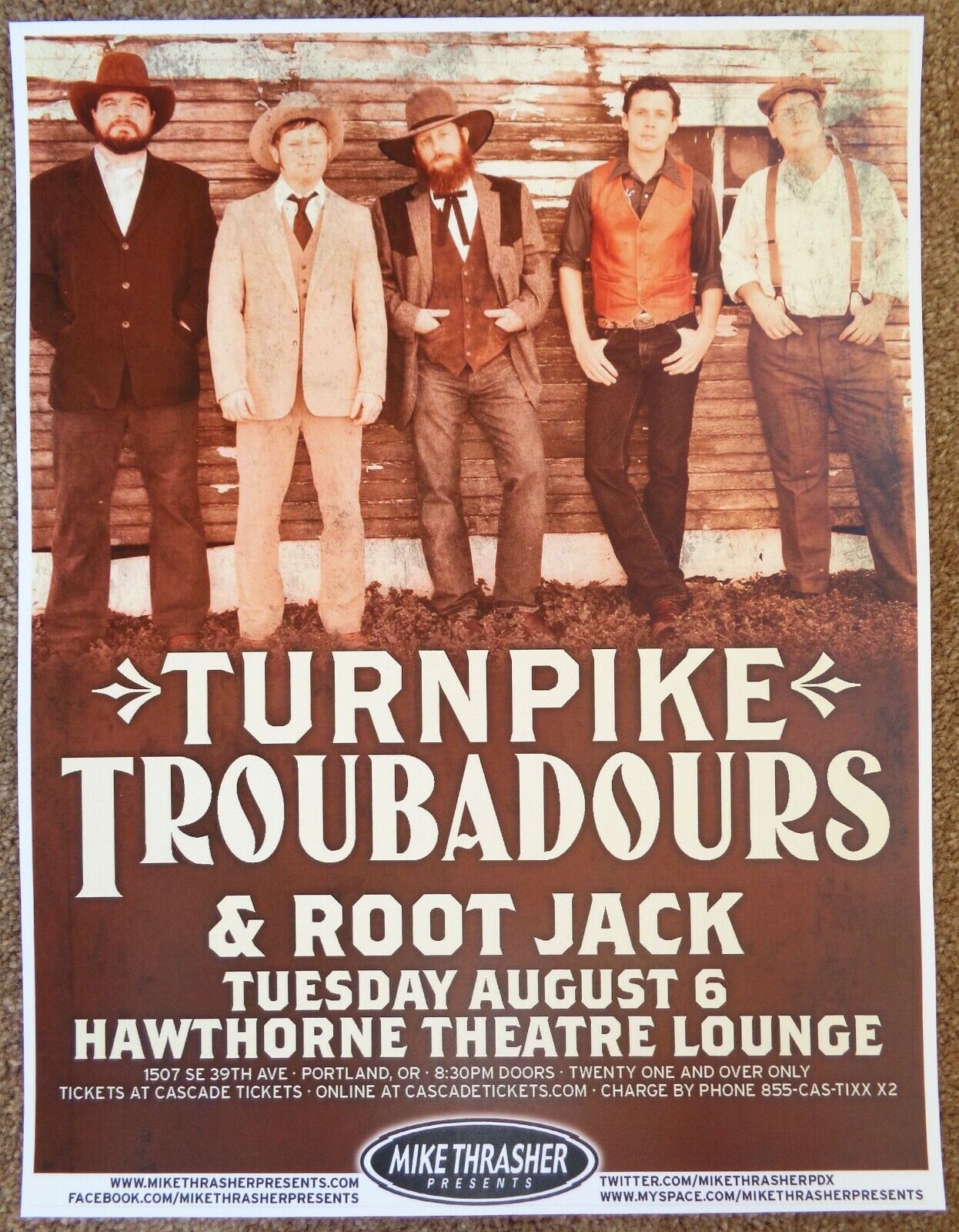 TURNPIKE TROUBADOURS 2013 Gig POSTER Portland Oregon Concert