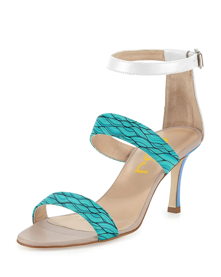 Turquoise Stiletto Heels Open Toe Ankle Strap Sandals |FSJ Shoes