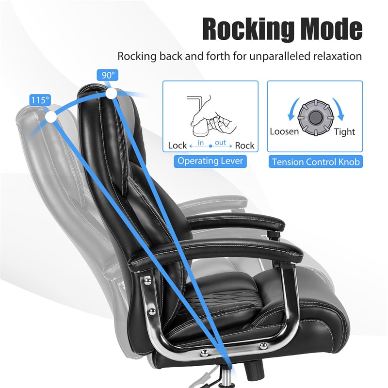 500lbs Height Adjustable Office Chair Swivel Computer Task Desk Chair Leather Executive Chair with Heavy Duty Metal Base