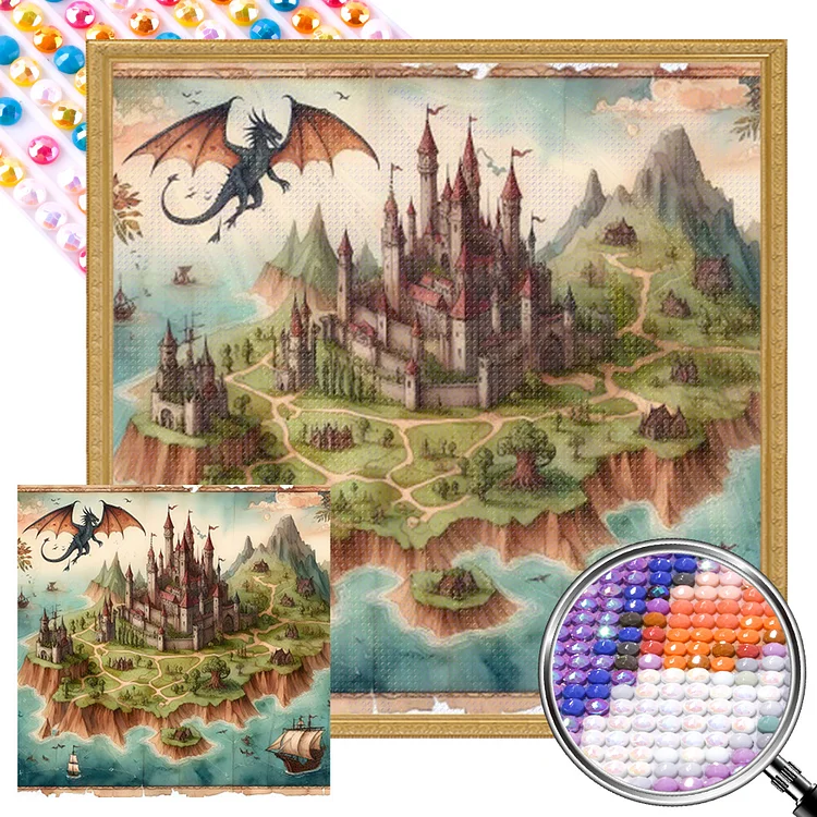 Dragon And Fantasy Continent 40*40CM (Canvas) Full AB Round Drill Diamond Painting gbfke