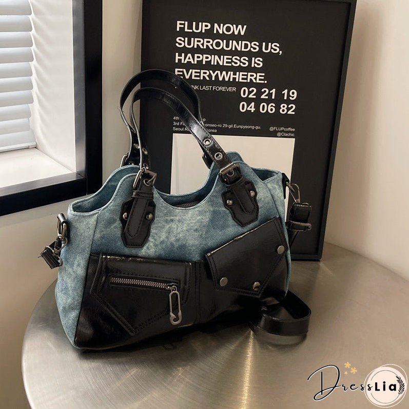 Cross-Border Retro HOT and NEW Large Capacity Shoulder Bag New Crossbody Bag Stitching Women's Bag Simple Soft Leather Tote