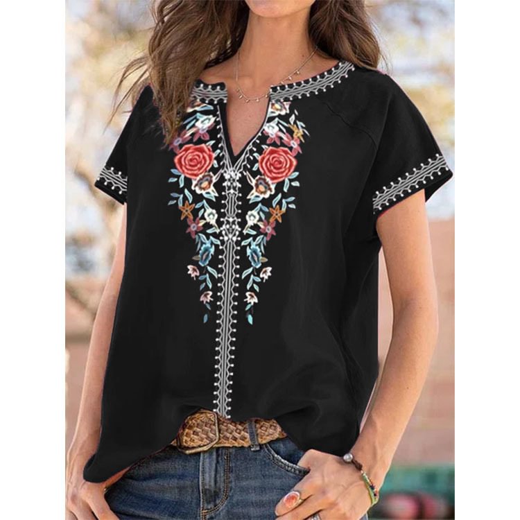Summer new national style printed short sleeved T-Shirt Top