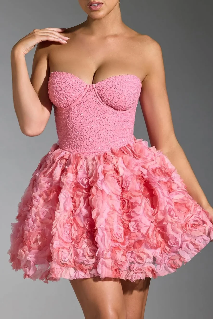 Daisda Sleeveless Sweetheart Beads Homecoming Dress With Handmade Flower