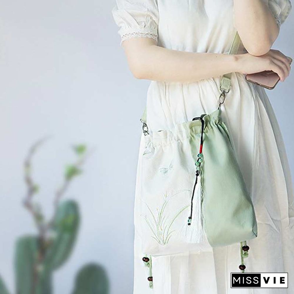 Vintage Flower Embroidery Colorblock Crossbody Bag
