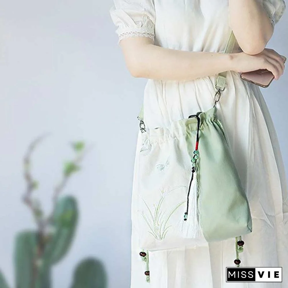 Vintage Flower Embroidery Colorblock Crossbody Bag