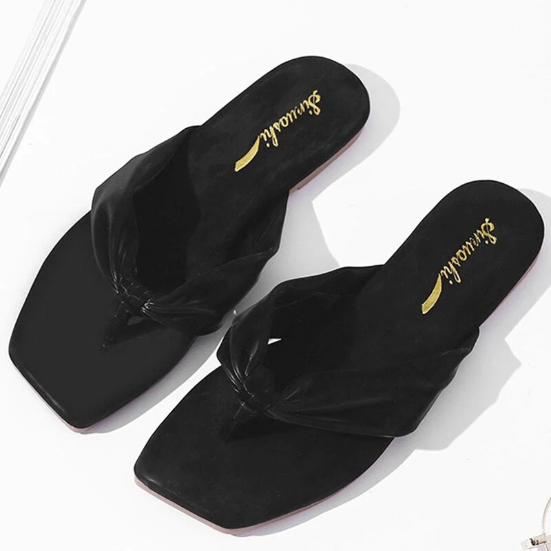 Elegant Leather Slippers Women Flat Shoes Ladies Pink Flip Flops Comfortable Weave Outdoor Slides 2021 Summer Woman Sandals