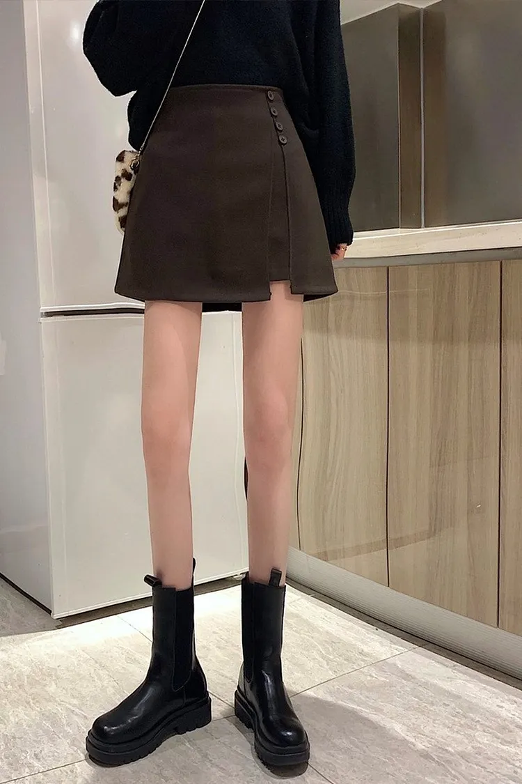 A - Line Wool Blend Pencil Skirt with High Waist and Slit