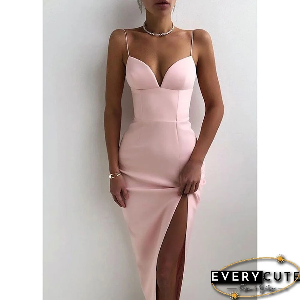 Pink Cotton Blend Knit Split Bodycon Dress