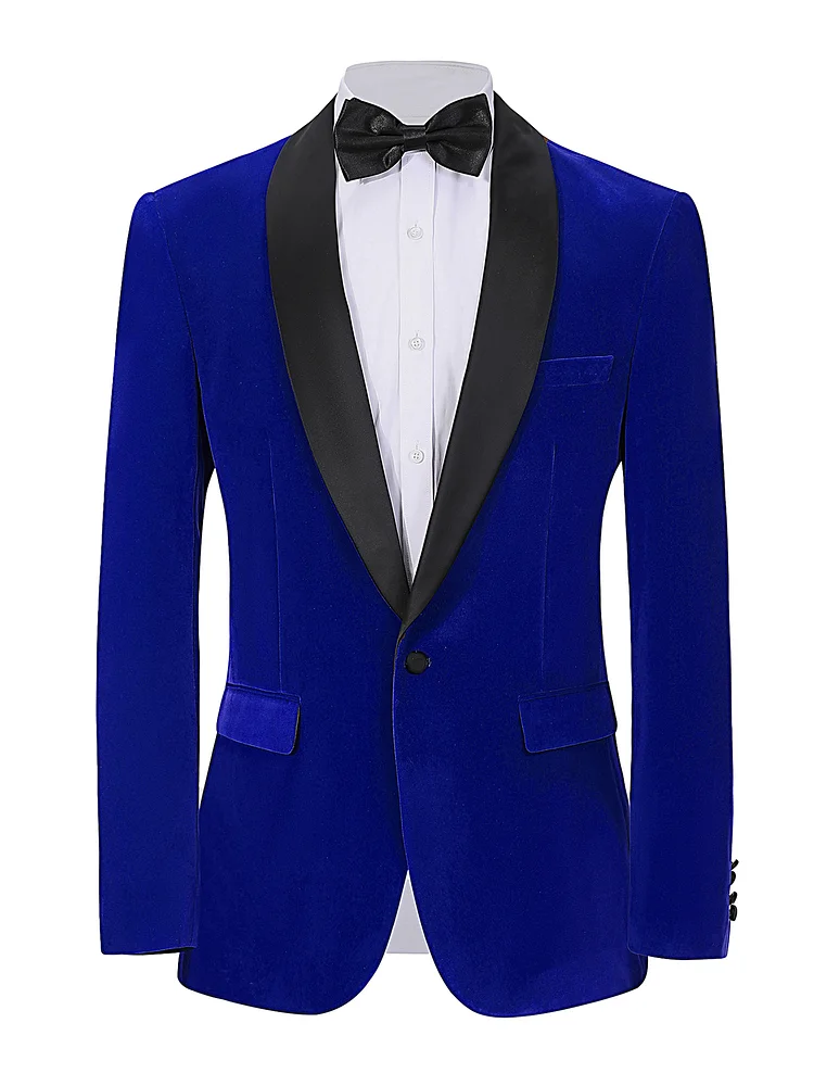 Beauty-Emily Mens Velvet Suit Tops One Button Jacket Shawl Lapel Blazer for Wedding Dinner Party