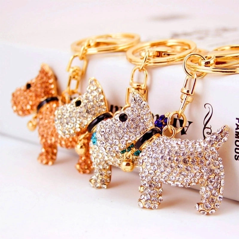 Creative Cute Diamond Bell Puppy Zodiac Dog Key Chain