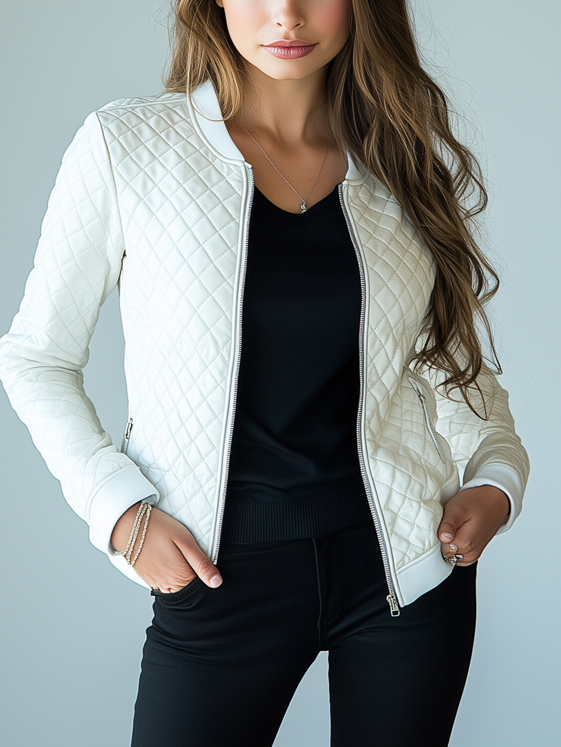 Ursime Stand Collar Zipper Quilted PU Leather Jacket