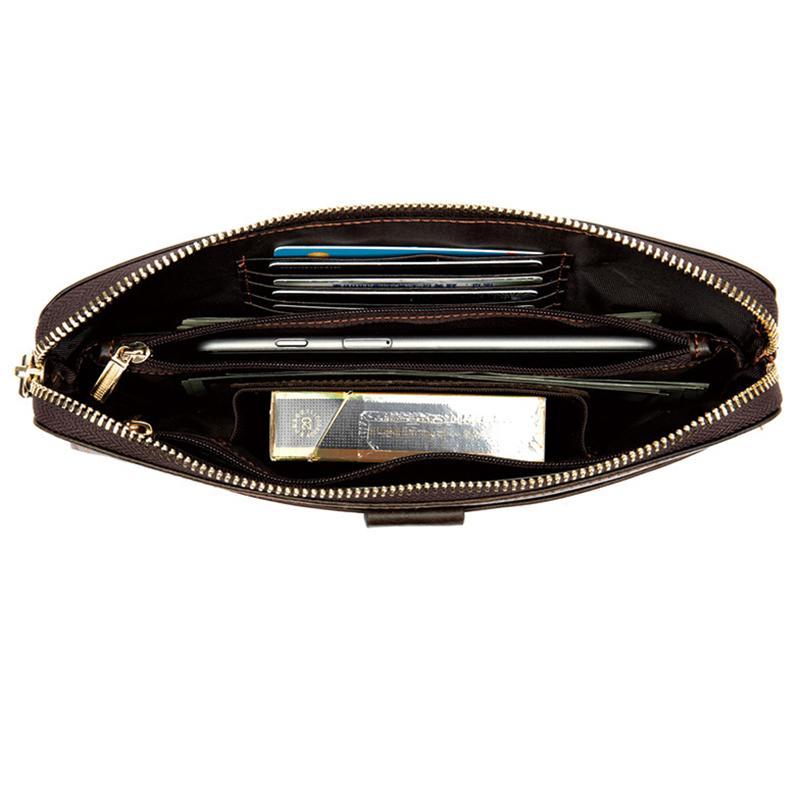 Mens Business Plain Leather Zipper Clutch Bags