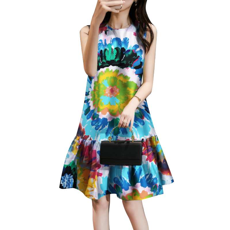 Summer Sleeveless Floral Printed Dress ZANZEA Women Vintage Ruffle Hem Beach Vestidos Bohemian Holiday Knee-length Sundress Robe