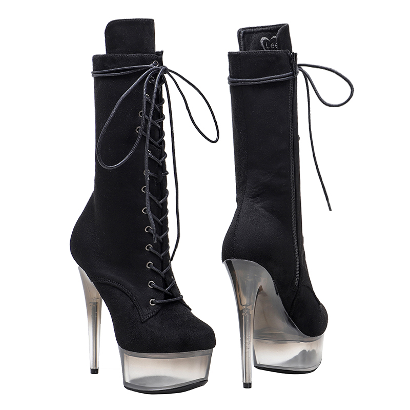 VCshoes 15CM/6Inch Suede Upper Plus Size Pole Dancing Lace Up Boots Thin Heels Fetish Platform Women Boot 4L
