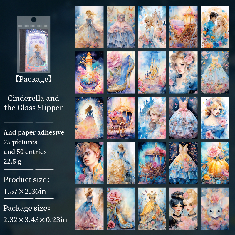 Washi Sticker Book - Starlight Fairy Tales Series Vintage Character Flower Castle Landscape