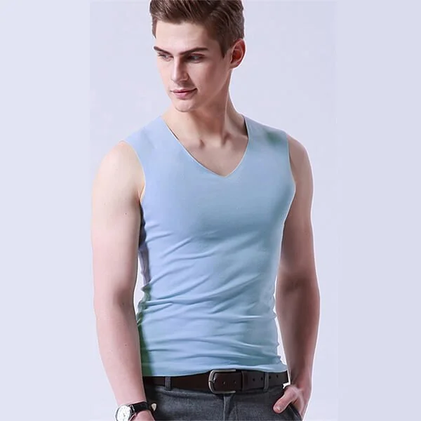 Men's Summer Elastic Ice Silk Vest Seamless Sleeveless Wide Shoulder Undershirt