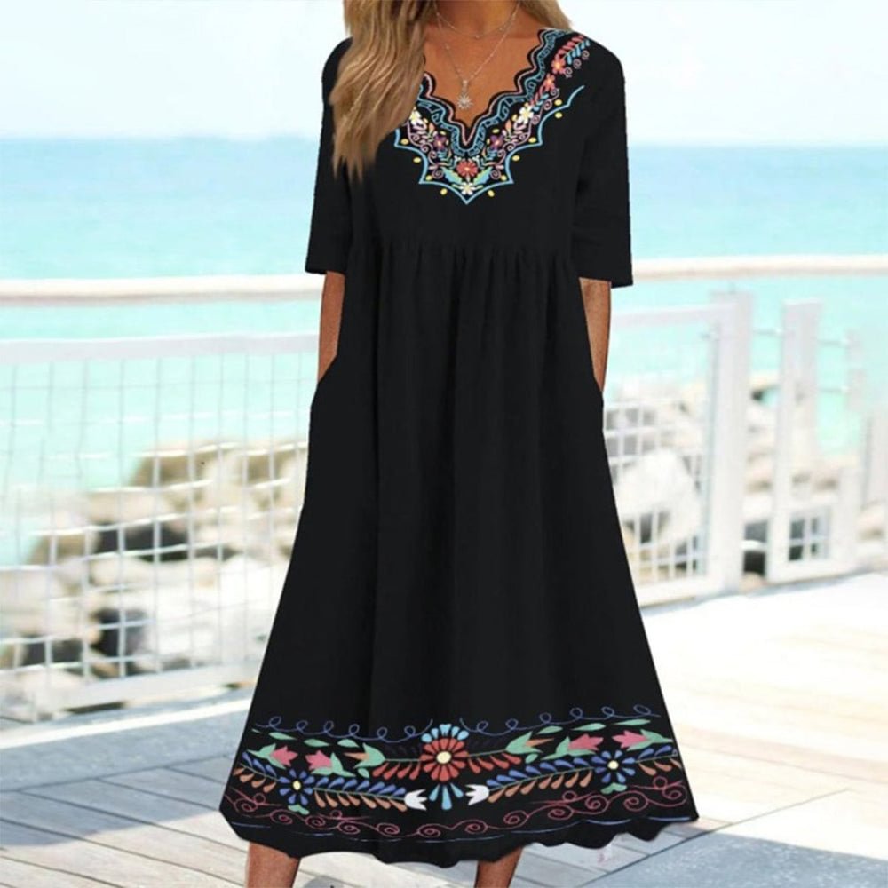 Elegant Print Short Sleeve Midi Dress