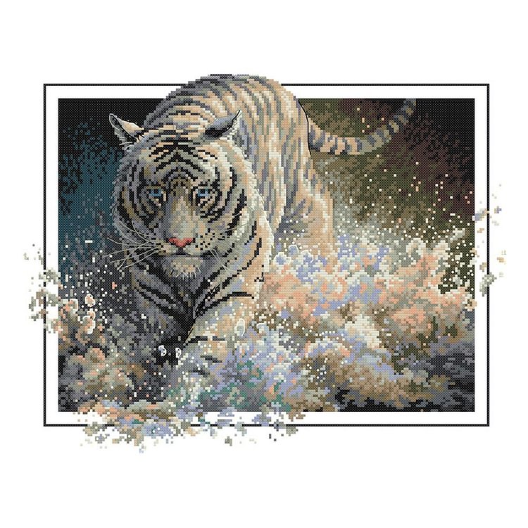 Joy Sunday - Animal Tiger - 14CT 2 Strands Threads Printed Cross Stitch Kit - 44x36cm(Canvas)