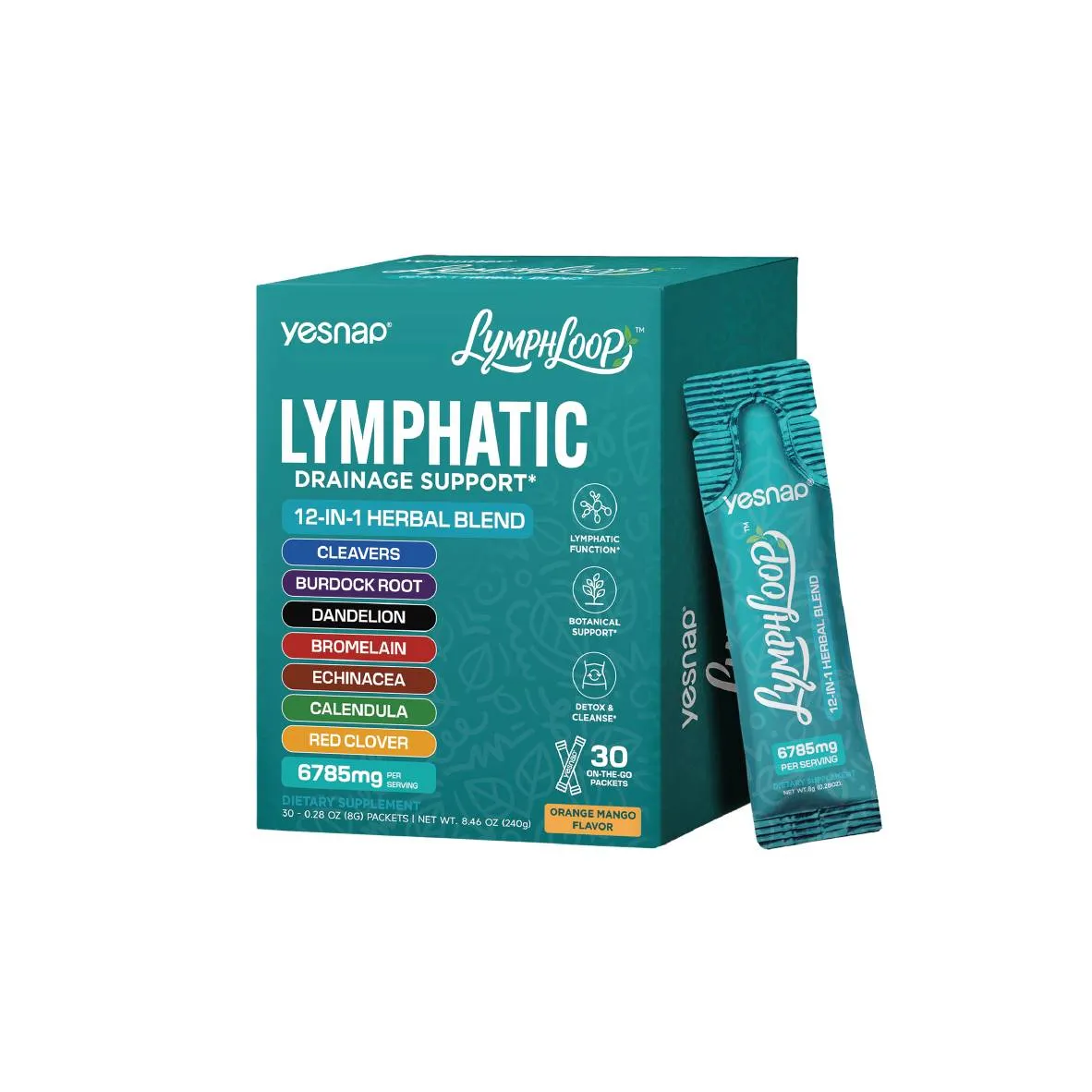 YESNAP Lymphatic Drainage & Debloat Drink &ndash; 12-in-1 Herbal Support, Orange Mango, 30 Stick Packs - YESNAP SHOP