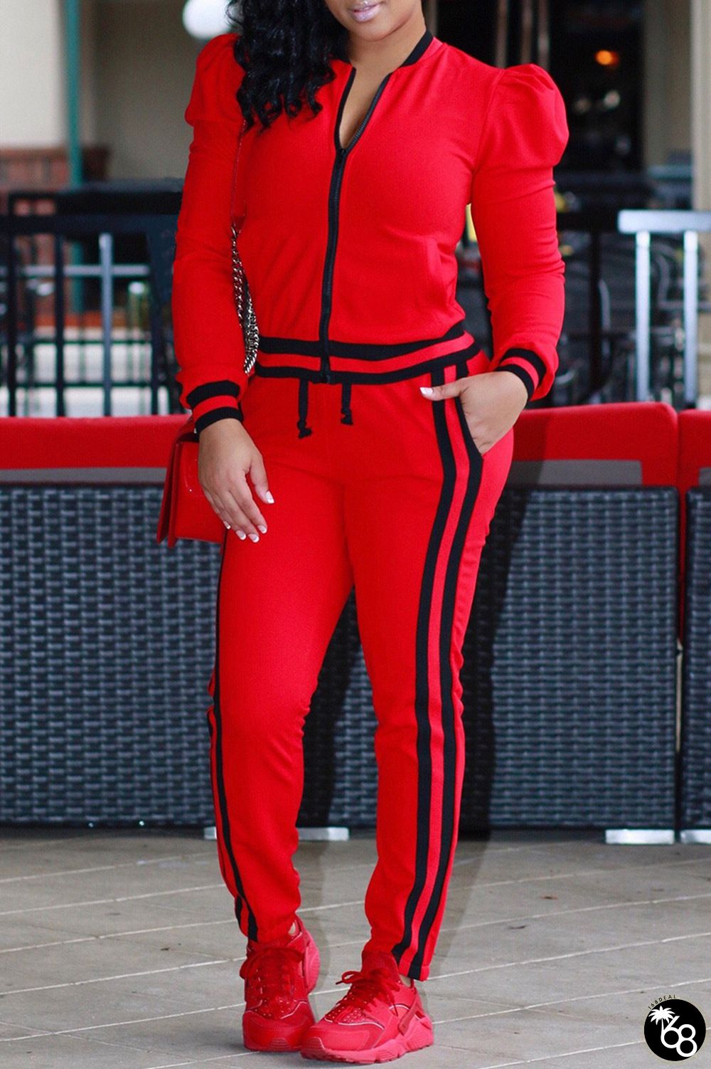 Street Patchwork Pocket Frenulum Contrast Zipper Zipper Collar Long Sleeve Two Pieces | 168DEAL