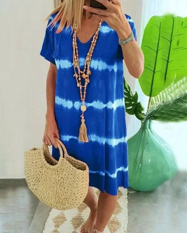 Felidress.com Tie Dye Striped Loose Mini Dress