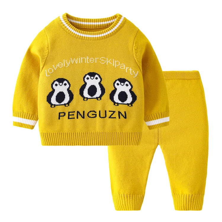 2pcs Baby Toddler Boys & Girls Cute Cartoon Graphic and Letter Print Knit Tops and Pants Set