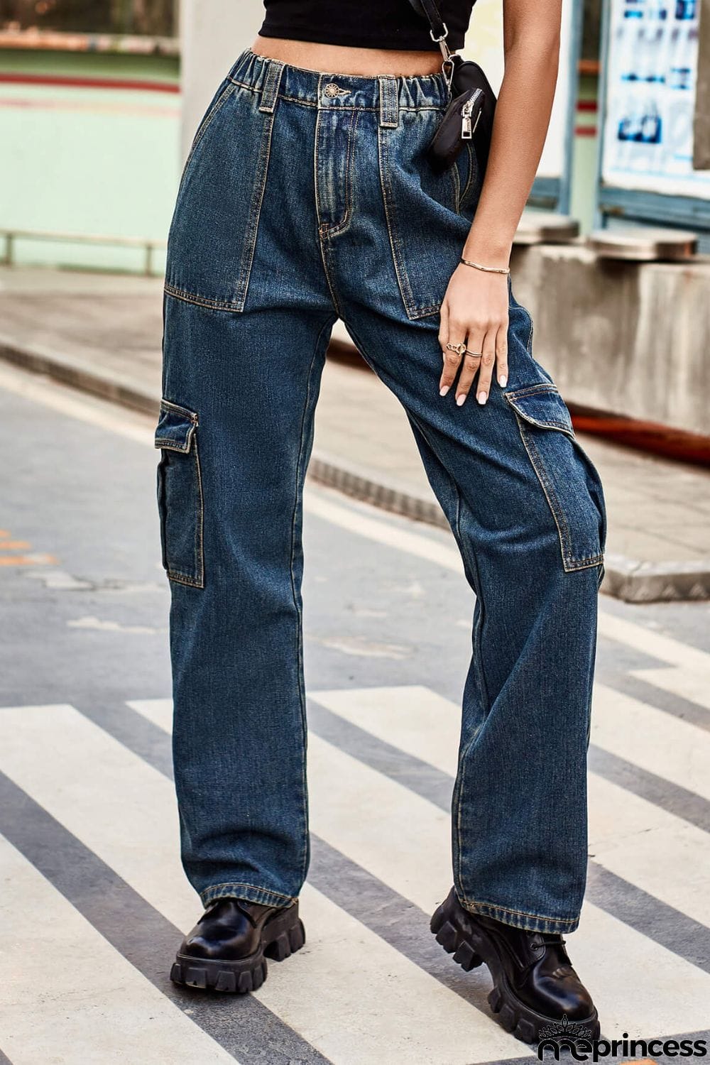 Long Straight Leg Jeans with Pockets