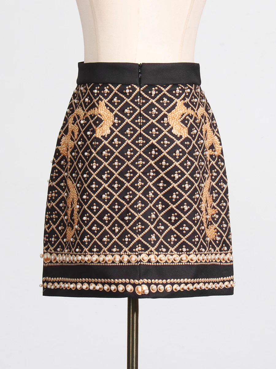 Toloer Toloer 2024 New Style Retro Print Nail Bead High Waist Thin Design Sense Short A-Line Skirt Woman-Outfit Ideas