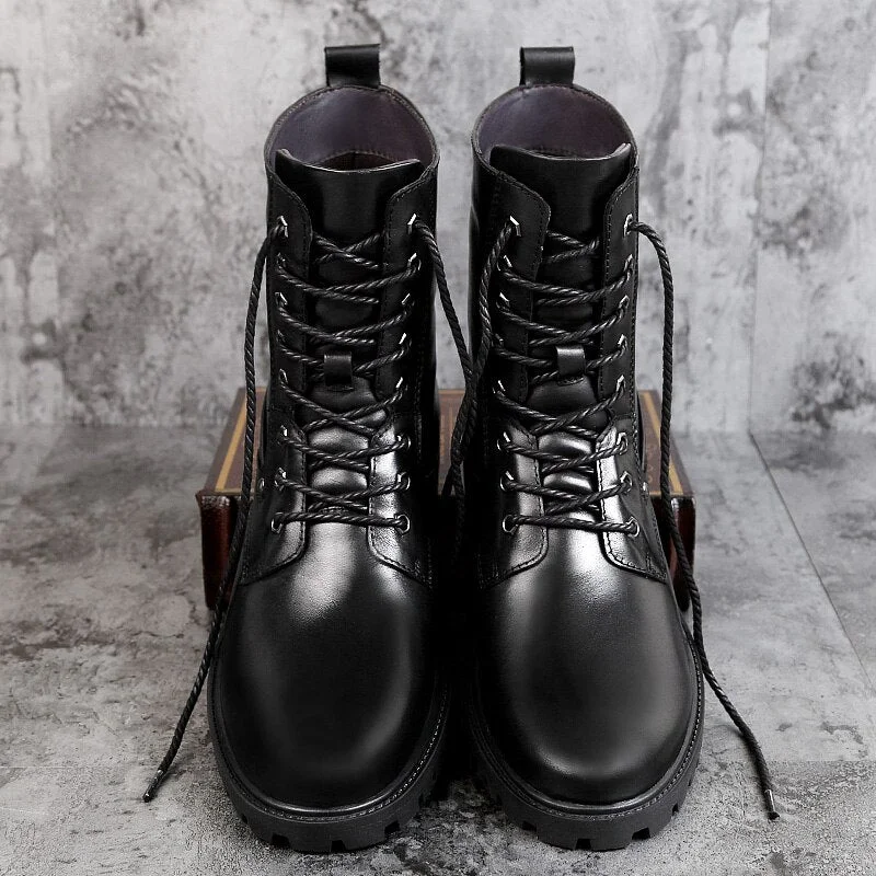 Men's Moto Boots Outdoor Mid-calf Army Boots Men's Leather Military Desert Tactical Boot Shoe Black Combat Boots Walker Peak