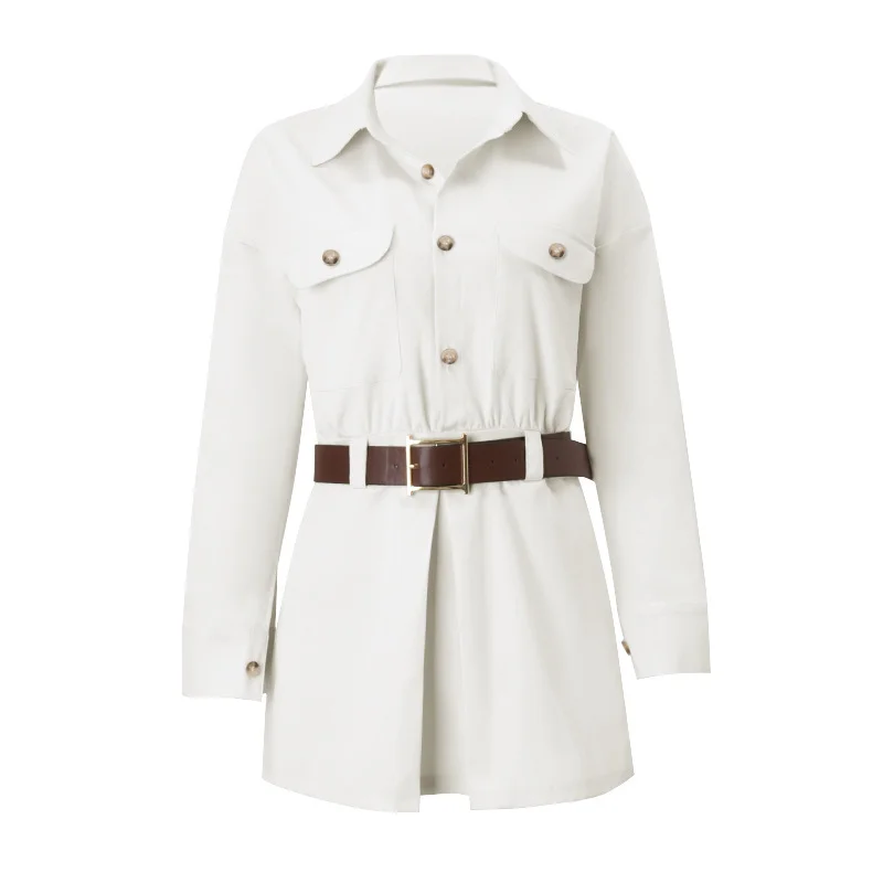 Brownm Brownm Autumn New Women's Fashion Personality Street Button False Pocket Long Sleeve Shirt Dress