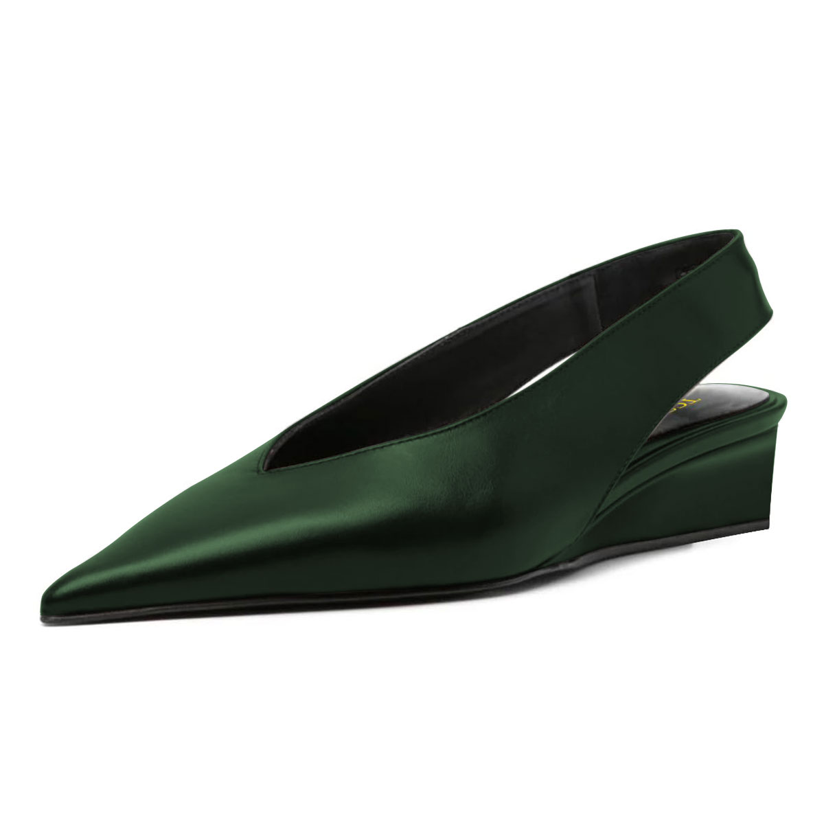 Green Vegan Leather Pointed Toe Wedge Heel Slingback Pumps for Women Nicepairs